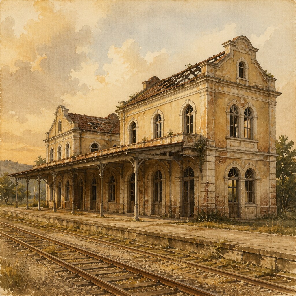 Ilustração da estação ferroviária histórica de Cachoeira Paulista